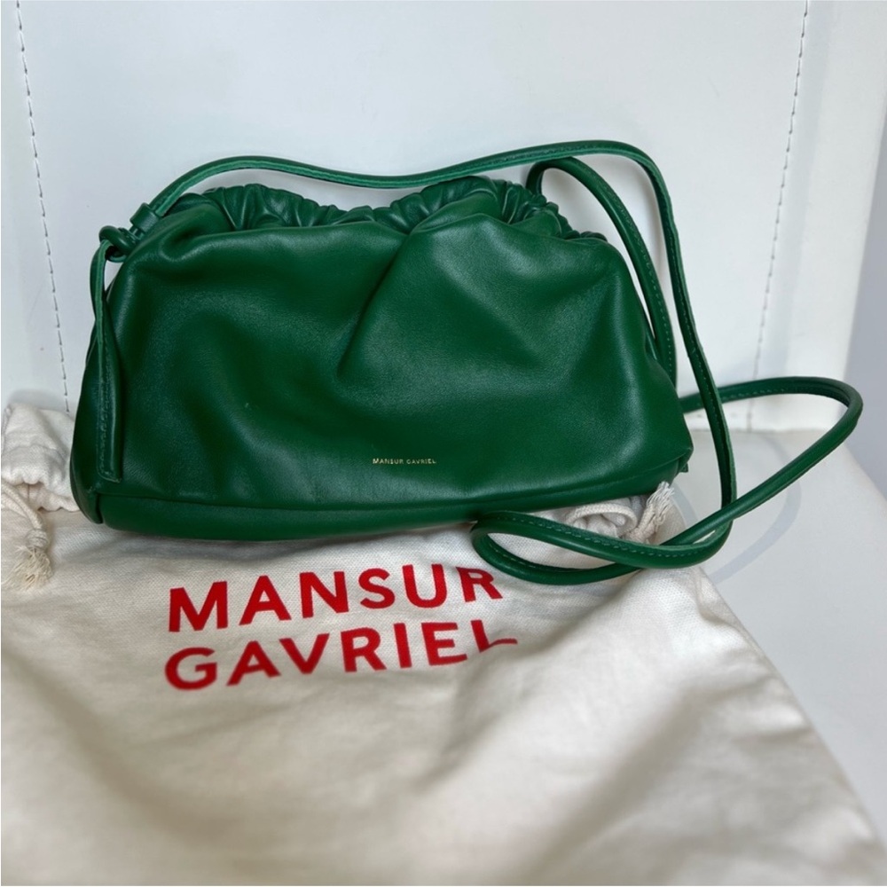 Mansur Gavriel Leaf Green Mini Cloud Clutch Crossbody Leather Bag